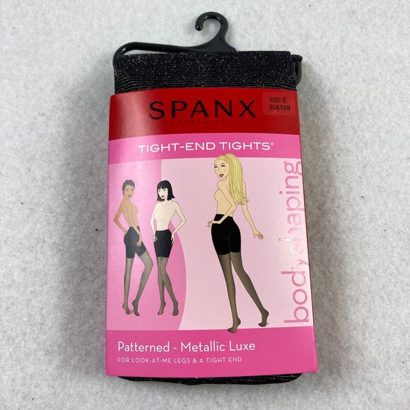 SPANX Body Shaping Tight End Tights Women's Size E Black Silver Metallic Pattern - Picture 1 of 7
